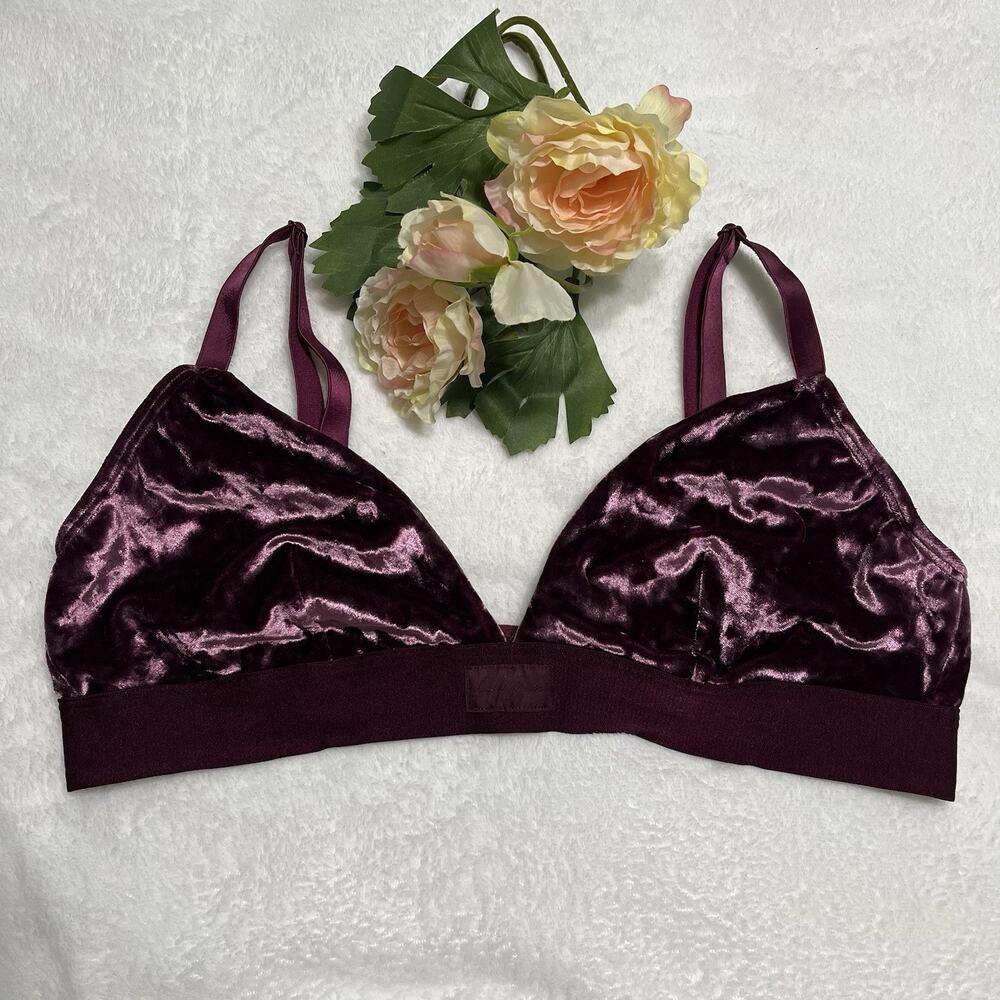 Victoria's Secret Bralette Women Sz XL Velvet Triangle Maroon Strappy Polyester